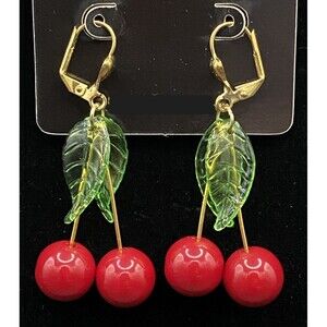 Cherry Earrings with Gold Tone Leverbacks by Neanie-Bot